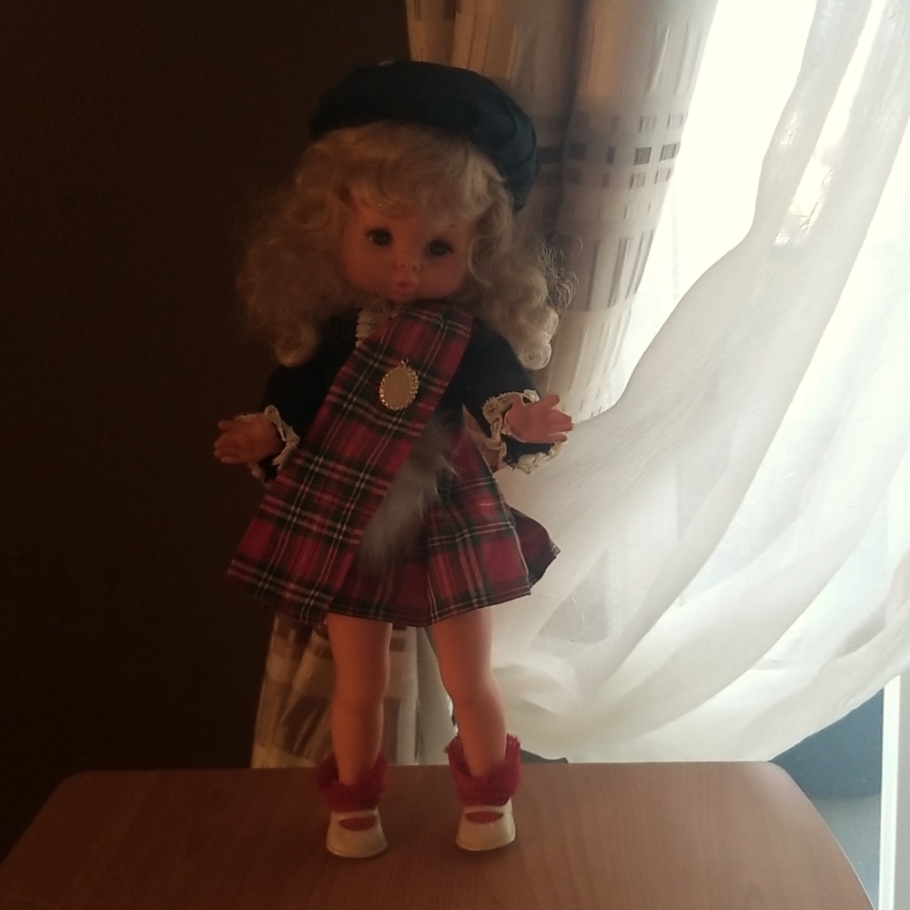 Blonde Curly Hair Doll In Scottish Outfit Vintage